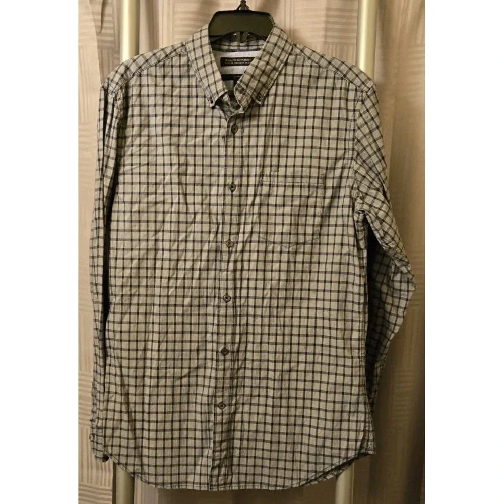 Banana Republic Blue Custom 078 Wash Slim Fit Men's Size Medium Windowpane Check